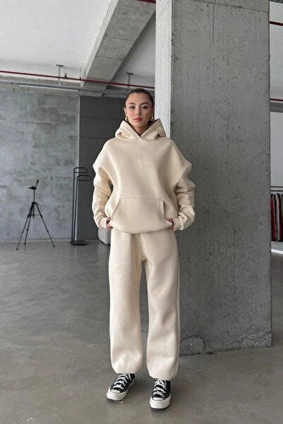 YAKAMEL Kadın Paçası Lastikli Jogger Oversize Kışlık Eşofman Takımı