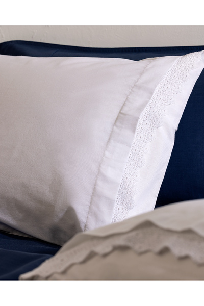 Madame Coco Fleuve 100% Cotton 2-Piece Pillowcase - White