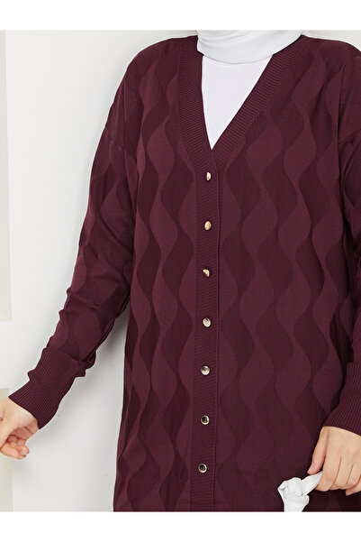 KMKkombin Women's Wave Patterned Buttoned Long Sleeve Cardigan