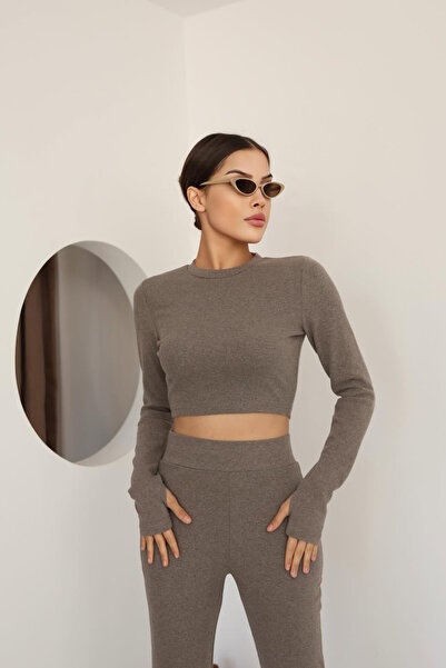 MİROR Women's Finger-Looped Cropped Flared Pants Basic Set