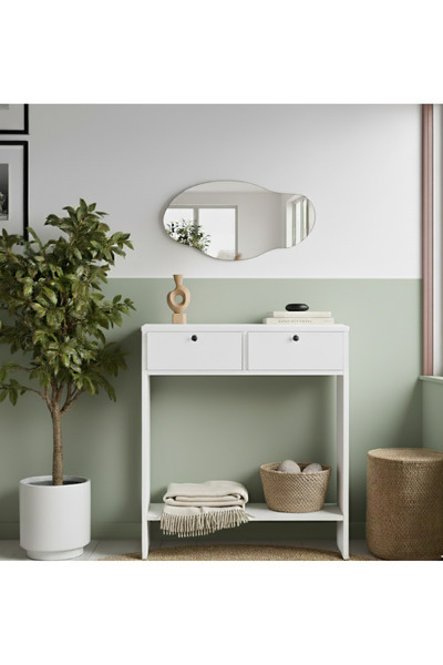 Robin Home Asimetrik Aynalı Dresuar Hol Antre Beyaz 80cm No1