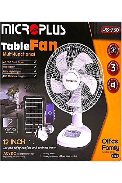 Micro Plus 12 Inch Energy Saving Rechargeable Solar Powered Table Fan with Solar Panel