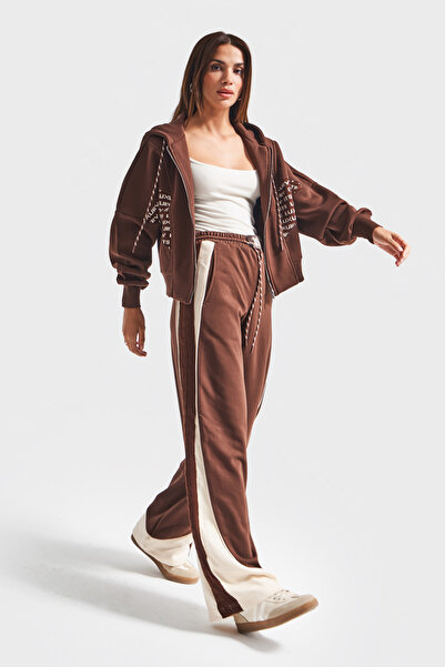 its basic Дамски кафяв w5-16 комплект от 2 части с специален дизайн от трикотажна материя, състоящ се от горна и долна част