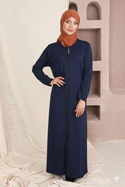 Defkay Tek parça fermuarlı düz renk hafif kumaş kadın namaz elbisesi ferace
