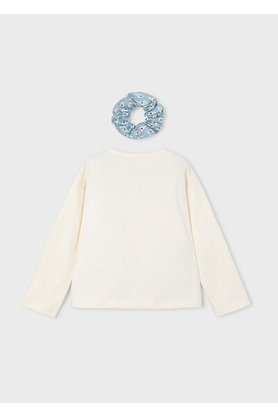 MAYORAL Set de 2 pentru fetiță (4-10 ani) – Bluză din bumbac imprimat de culoare crem și set cu cataramă cu model floral