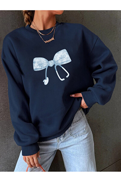 trendypassion سويت شيرت للجنسين بتصميم فيونكة وستيتوسكوب مطبوع عليه دراجة هوائية