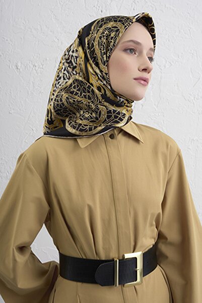 Armine Tivil Saf İpek Eşarp 9411 - 33 Haki Yeşil Karışık Desen