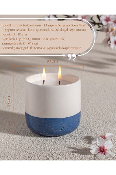 MİNİMAL CANDLE STORE Kobalt Mavi Seramik Mum, Kokulu Mum, Soya Mum, Seramik B...