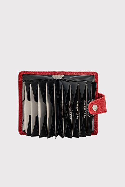 LUCCACCI Genuine Leather Red Accordion Card Holder