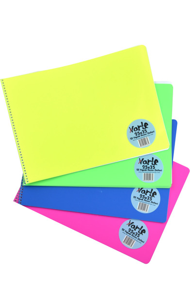 Varte 25x35 SPİRALLİ 25 YAPRAK PLASTİK KAPAK RESİM DEFTERİ NEON RENK