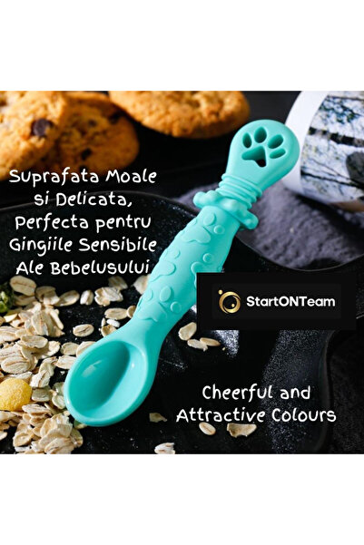 StartONTeam Set de 2 lingurițe pentru bebeluși, pentru hrănire și diversificare, 2 capete, auriu și verde multicolor