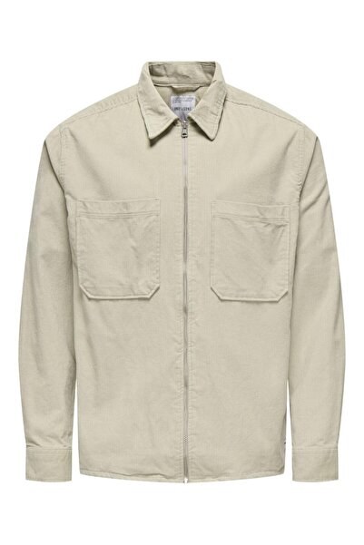 Only & Sons Ανδρικό μπουφάν με φερμουάρ σε μπεζ βελούδο - 22029769