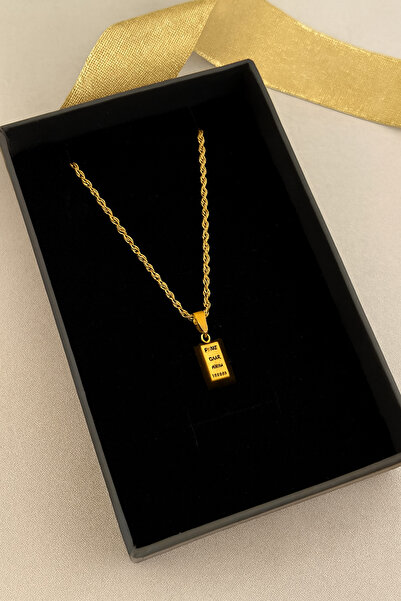 BESMYAR JEWELS Paslanmaz Çelik. Altın Kaplama Külçe Kolye Kadın Erkek Unisex Takı Kolye