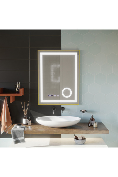 OEM Oglinda LED Touch CLARUS Sistem Dezaburire, Ceas si Temperatura 60x80 cm ...