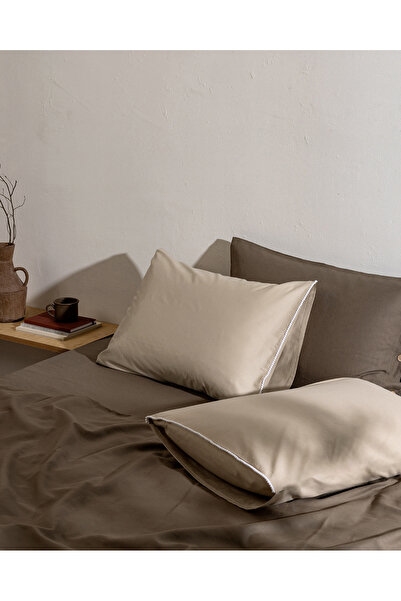 Madame Coco Marion 100% Cotton 2-Piece Pillowcase - Beige/White