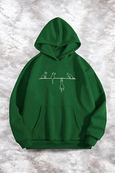 trendypassion Naughty Cat Printed Oversized Hooded Sweatshirt