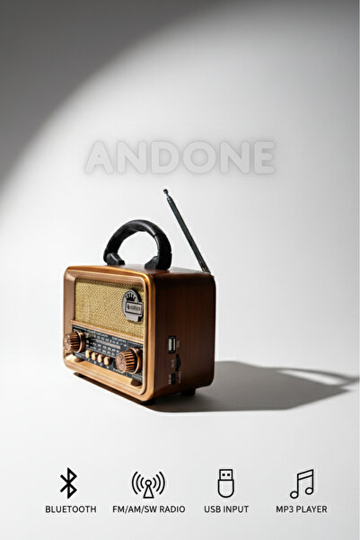 Andone Nostaljik Ahşap Görünümlü Bluetoothlu Radyo SD Kart Ve USB Özellikli Mp3 Çalar AND-860