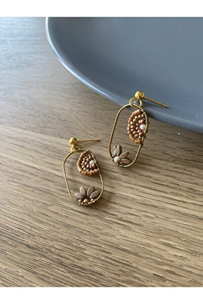 dela otantik Handmade Beaded Bohemian Dangle Oval Earrings – Floral Themed Authentic Ethnic Vintage Bijouterie Jewelry