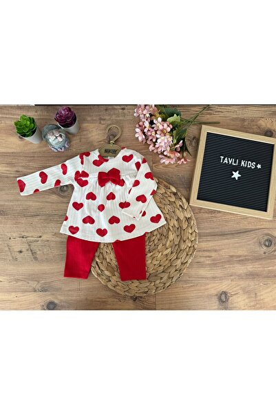 Baby Tavlı Kids Nikuby Kız Çocuk 2’li Takım – Kalp Desenli Alt Üst Kombin