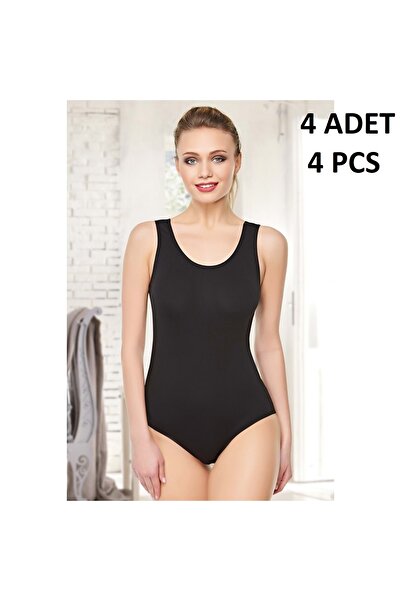 Belinay Women's Strappy U-Neck 47% Modal 47% Cotton 6% Elastane Hooked 4-Piece Bodysuit