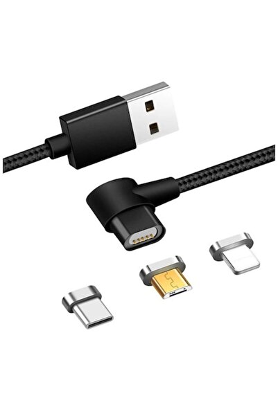 Bibilel Magnetic Charging/Data Cable 3-in-1 Micro USB, Type-C, Apple Compatible, 1m Black