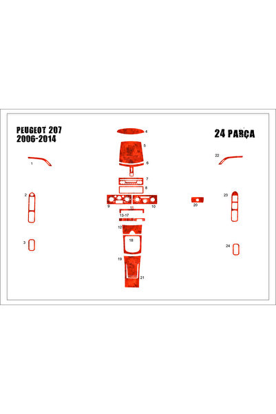 Marscockpitdesign غطاء كونسول وصندوق السيارة لبيجو 207 موديل 2007، 27 قطعة