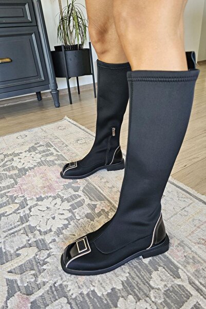 Genel Markalar 022 54 Topukla Kadın Hakiki Deri Scuba Kumaş Streç Çizme