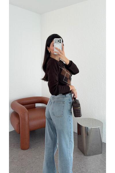 HAZELANNA Kivágott szárú világoskék egyenes szabású farmernadrág