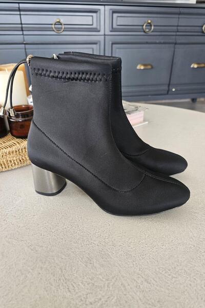TOPUKLA 019 101 Kadın Hakiki Deri 6 cm Streç Scuba Kumaş Bot
