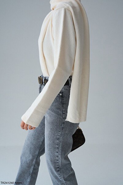 Tugem Pulover QUZU pentru femei cu șal și eșarfă supradimensionat