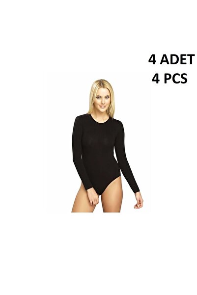 Belinay Women's Round Neck 47% Modal 47% Cotton 6% Elastane Hooked 4-Piece Bodysuit