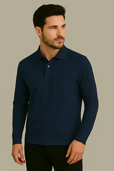 PARSHEY Regular Fit %100 Pamuk Polo Yaka Uzun Kollu Basic T-Shirt