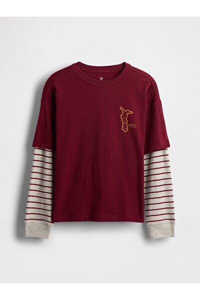 GAP Erkek Çocuk Bordo 2-in-1 Graphic Baskılı T-Shirt