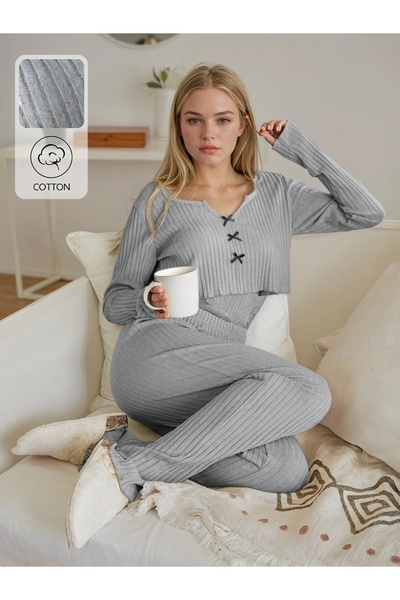 CARLA MARA Single Jersey Fabric Collar Detail Pajama Set