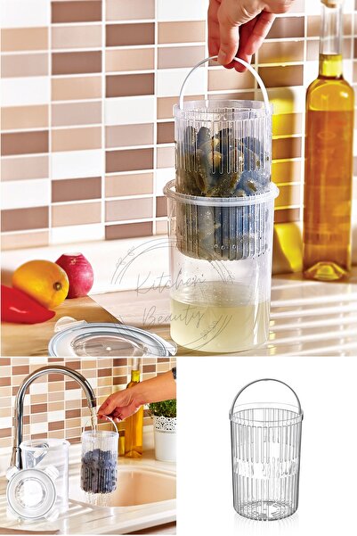 Kitchen Beauty Süzgeçli Kilit Kapaklı Zeytinlik Turşu Saklama Kabı Mikrodalga...