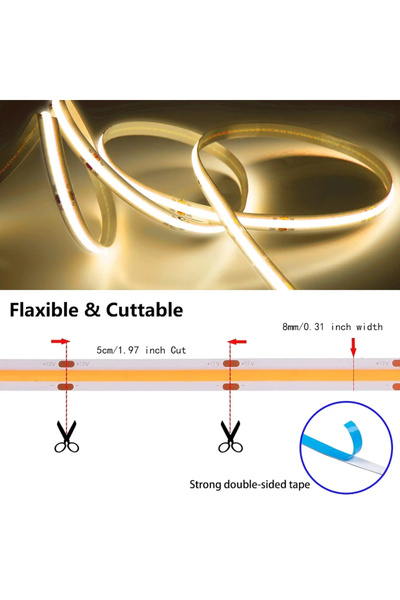 Generic DC 5V USB LED COB Strip with Inline Touch Dimming Switch 3 Meter White Warm