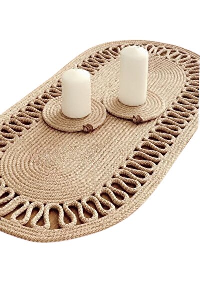 Salvia Dione Jute Straw Runner - Patterned Frilly Tablecloth Decorative Living Room Coffee Table Console Pinterest Runner 40X100