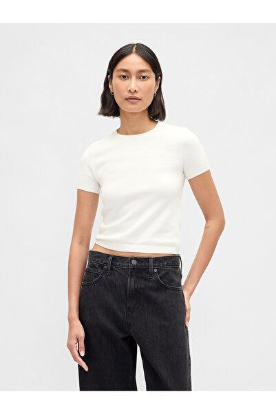 GAP Kadın Kırık Beyaz CashSoft Stretch Baby T-Shirt