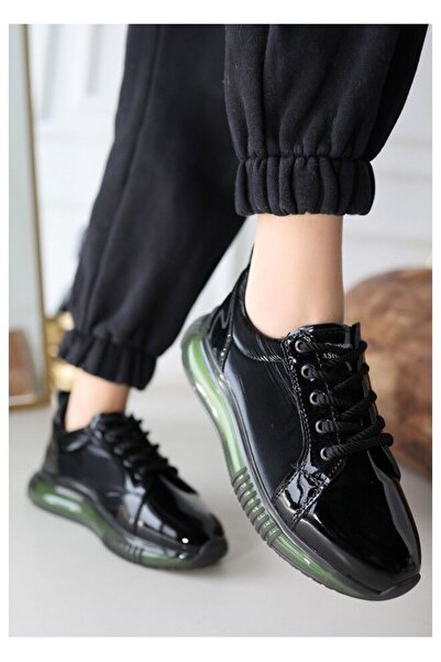 FRESCO SCARFS Black Patent Leather Green Sole Sports Shoes 259686