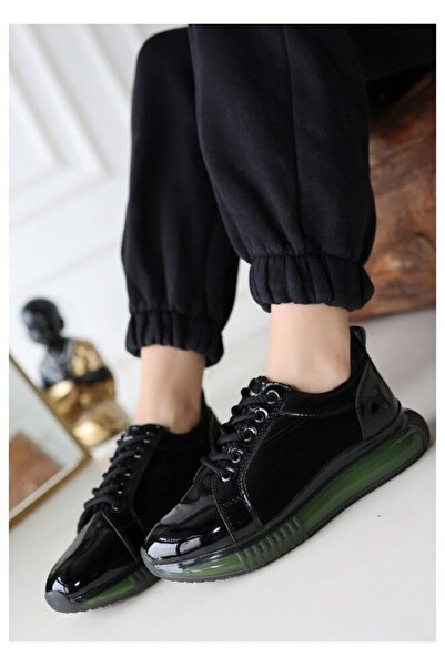 FRESCO SCARFS Black Patent Leather Green Sole Sports Shoes 259686