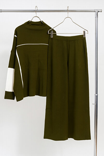 moda paketi Women's White Ribbed Knitwear Two-Piece Set