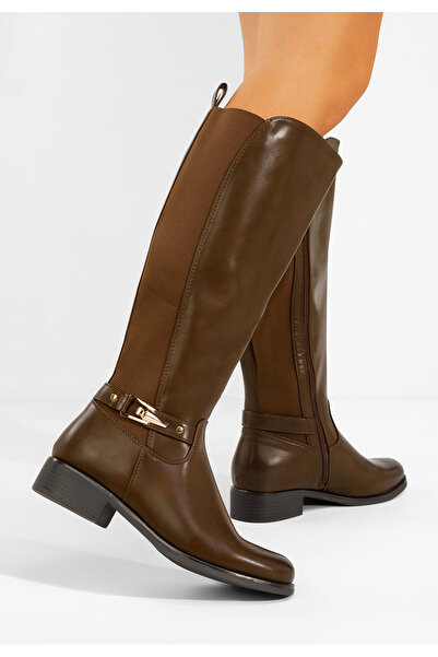 B T Shoes Hnedé kozačky na nízkém podpatku Selmira