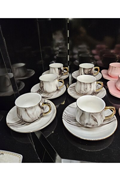 ALANYA HOME DECOR MARBLE PATTERNED TURKISH COFFEE 12 PCS CUPMERMER DESEN TÜRK...
