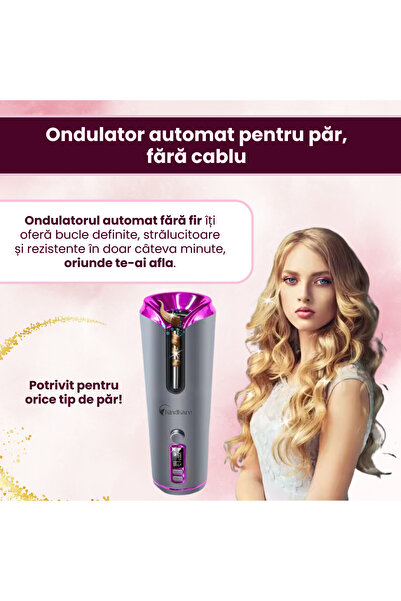 KindKare Automatic cordless curler with LCD display, 6 heat settings, USB charging, ceramic, gray