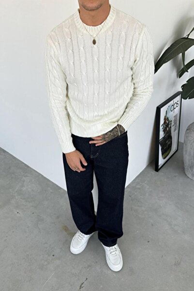 HAFKAGİYİM Ecru Knitted Pattern Relaxed Knitwear Sweater