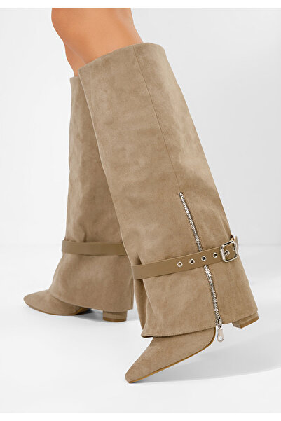 B T Shoes Khaki kozačky na podpatku Scotia