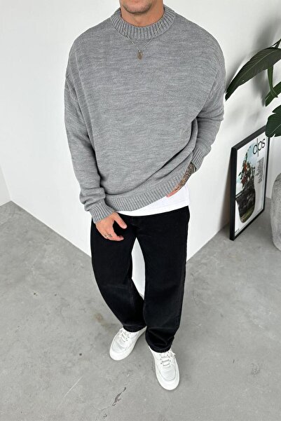 HAFKAGİYİM Gray Basic Crew Neck Knit Sweater