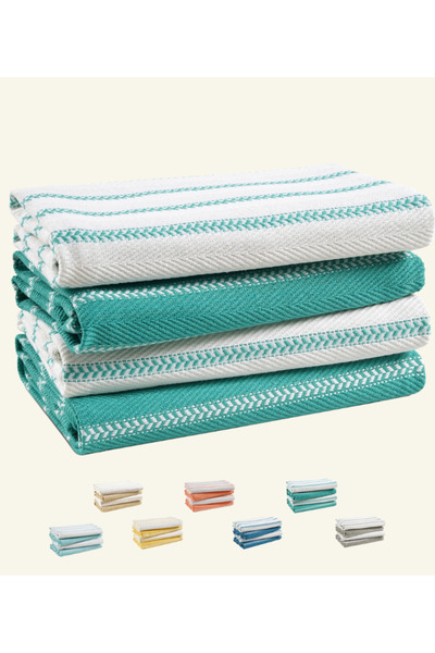 Cloud Scape Linen مجموعة مناشف مطبخ متعرجة مصنوعة من القطن بنسبة 100% - عبوة من 4 قطع، 71 × 84 سم - مناشف أطباق عالية الامتصاص