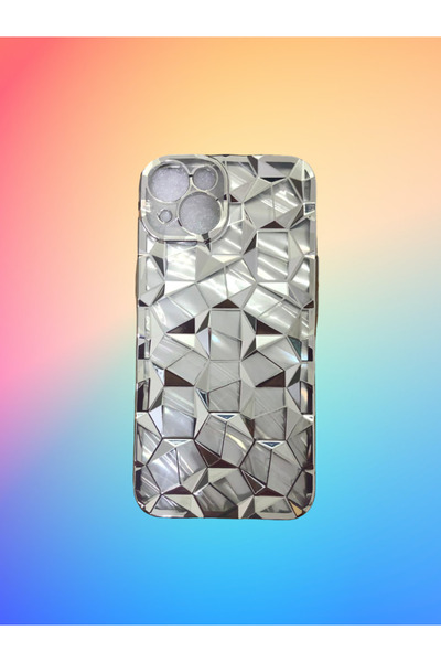 Kılıfx İphone 13 / 14 / 15 Uyumlu Geometrik Elmas Desenli Gümüş Gri Telefon Kılıf