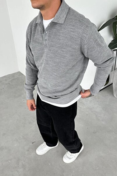 HAFKAGİYİM Gray Basic Polo Neck Knit Sweater
